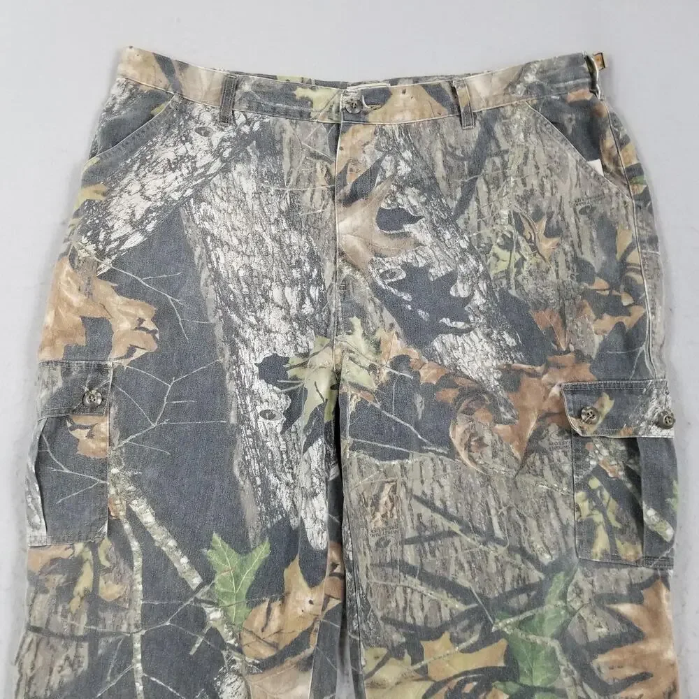 Mossy Oak Cargo Pants Mens 2XL 42x32‎ Brown Camouflage Adjustable Waist Hunting